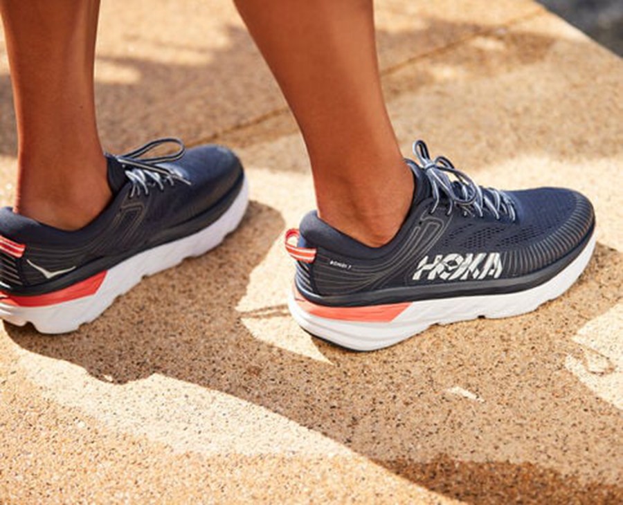 Hoka One One Running Shoes Womens Navy/White - Bondi 7 - 98204LKNA